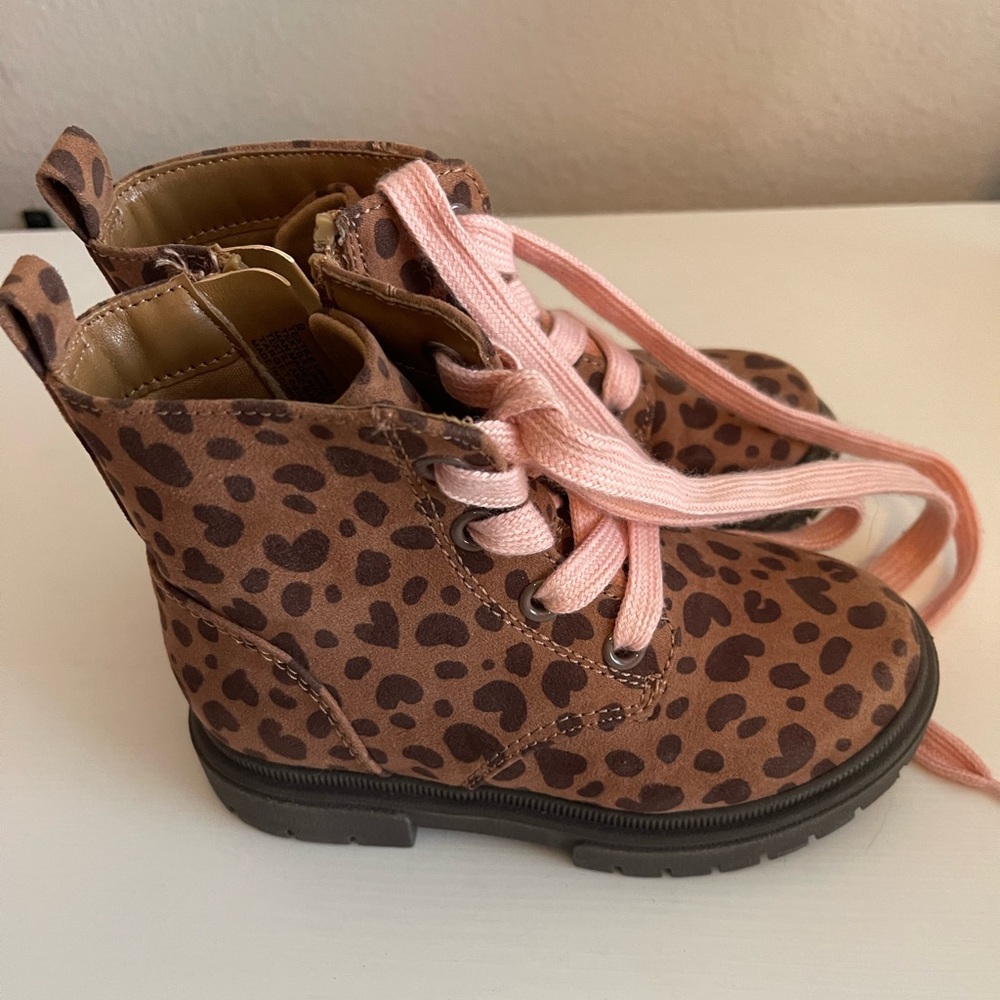 Toddler girls leopard combat boots